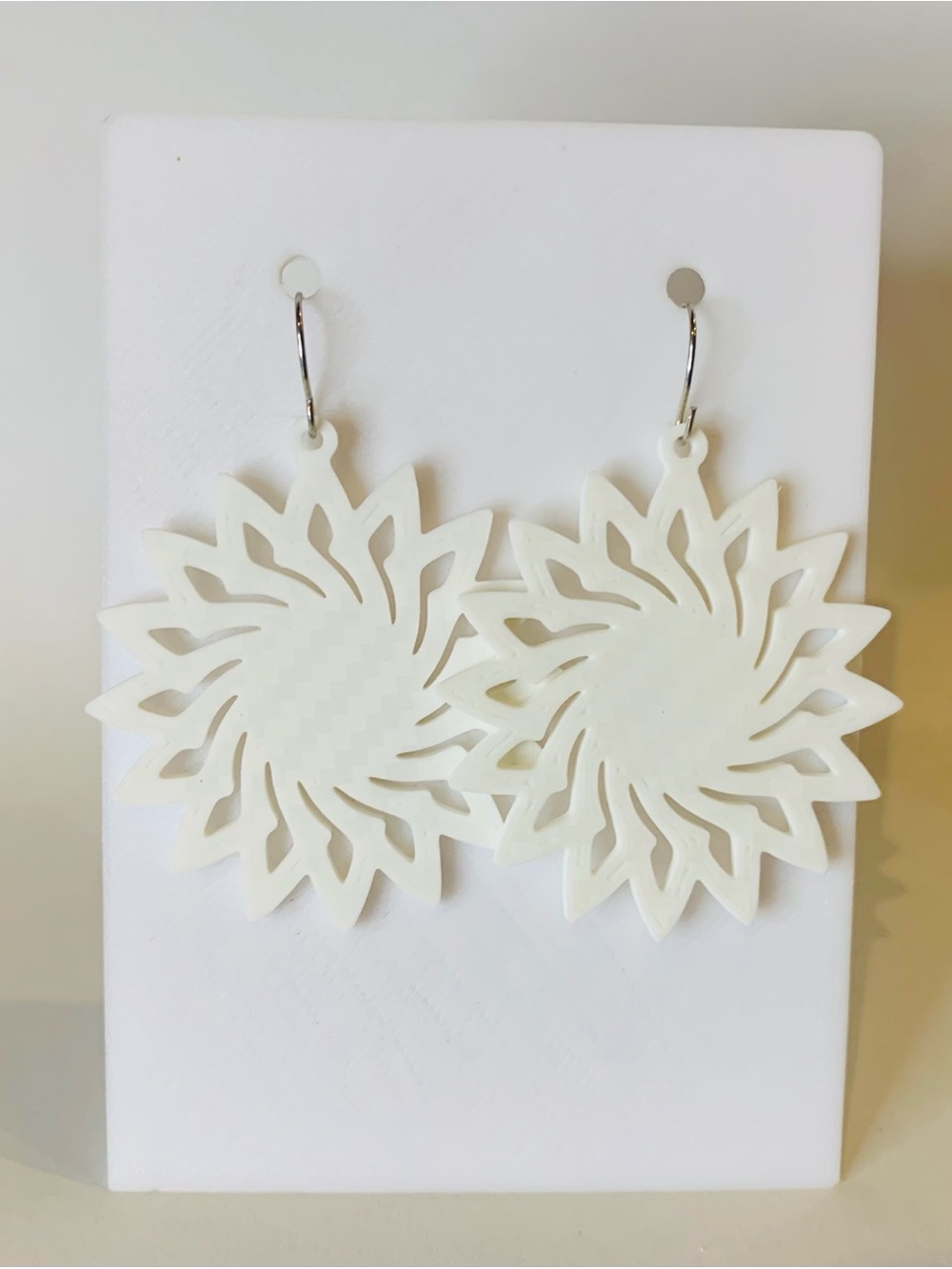 White Floral Sunburst Drop Earrings - Women Jewelry